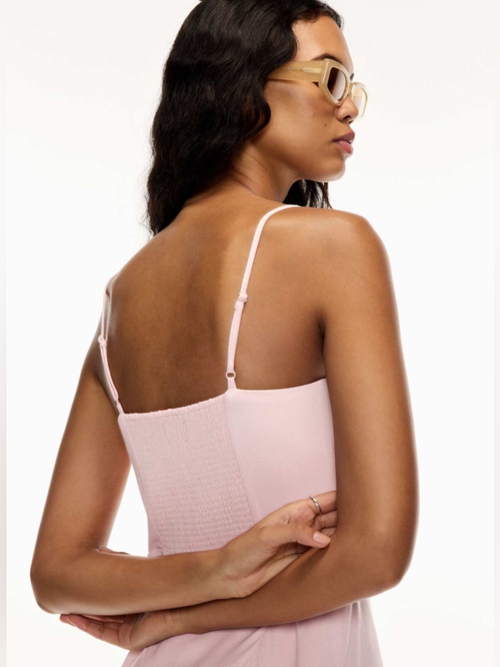 Wilfred Blush Pink Tie Front Mini Dress Size 0 Smocked Back Slip Dress - Picture 2 of 10